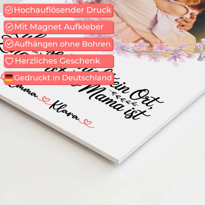 Mama Plakat Fotoboard Personalisiert - Zuhause ist wo Mama ist, mit Foto, Namen & Spruch