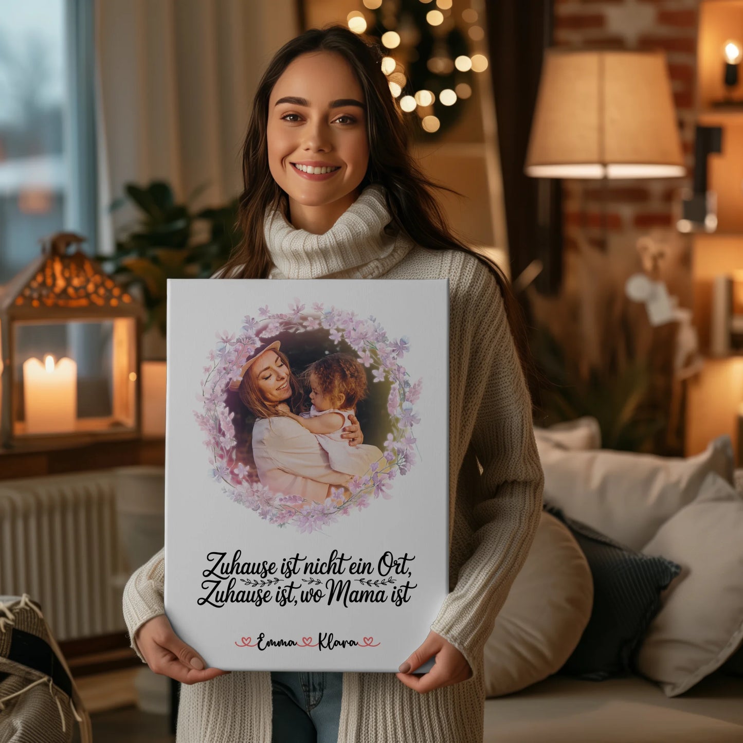 Mama Plakat Leinwand Personalisiert mit Foto, Namen und Spruch - Zuhause ist wo Mama ist