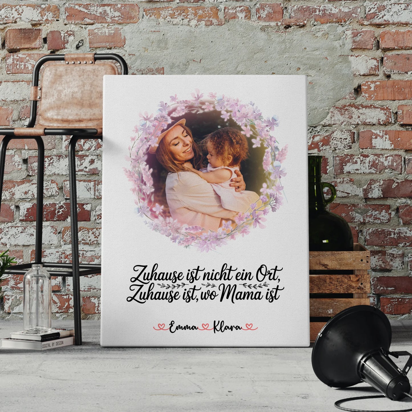 Mama Plakat Leinwand Personalisiert mit Foto, Namen und Spruch - Zuhause ist wo Mama ist