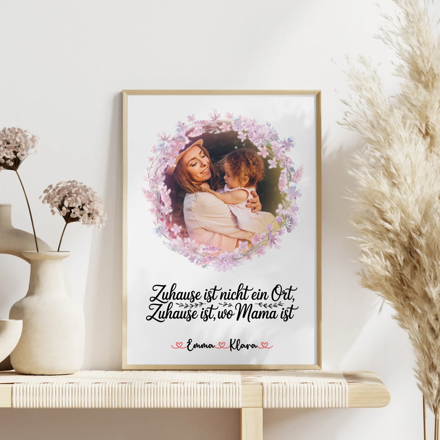 Mama Plakat Poster mit Foto, Namen, Hintergrundbild & Wunschtext - Zuhause ist wo Mama ist