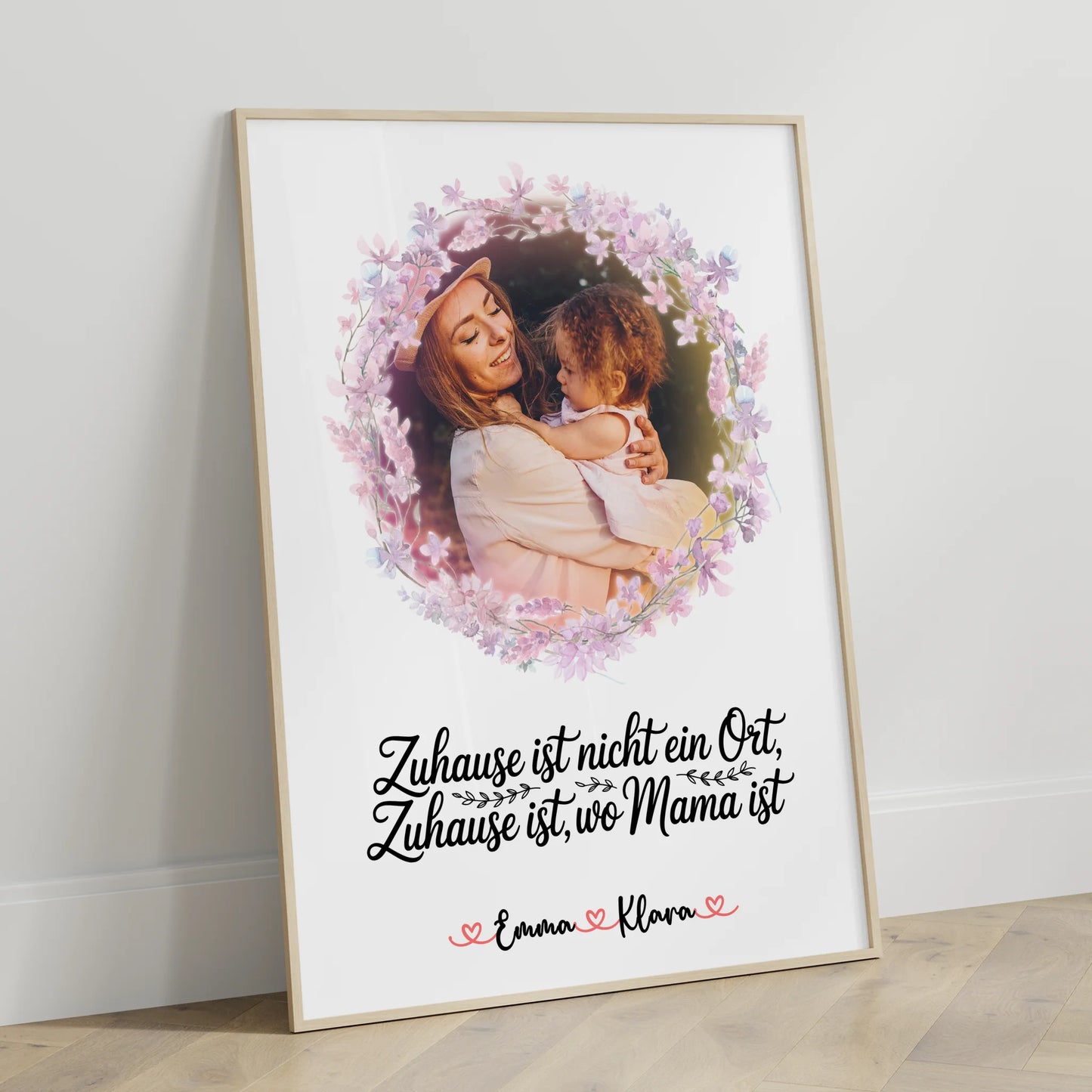 Mama Plakat Poster mit Foto, Namen, Hintergrundbild & Wunschtext - Zuhause ist wo Mama ist