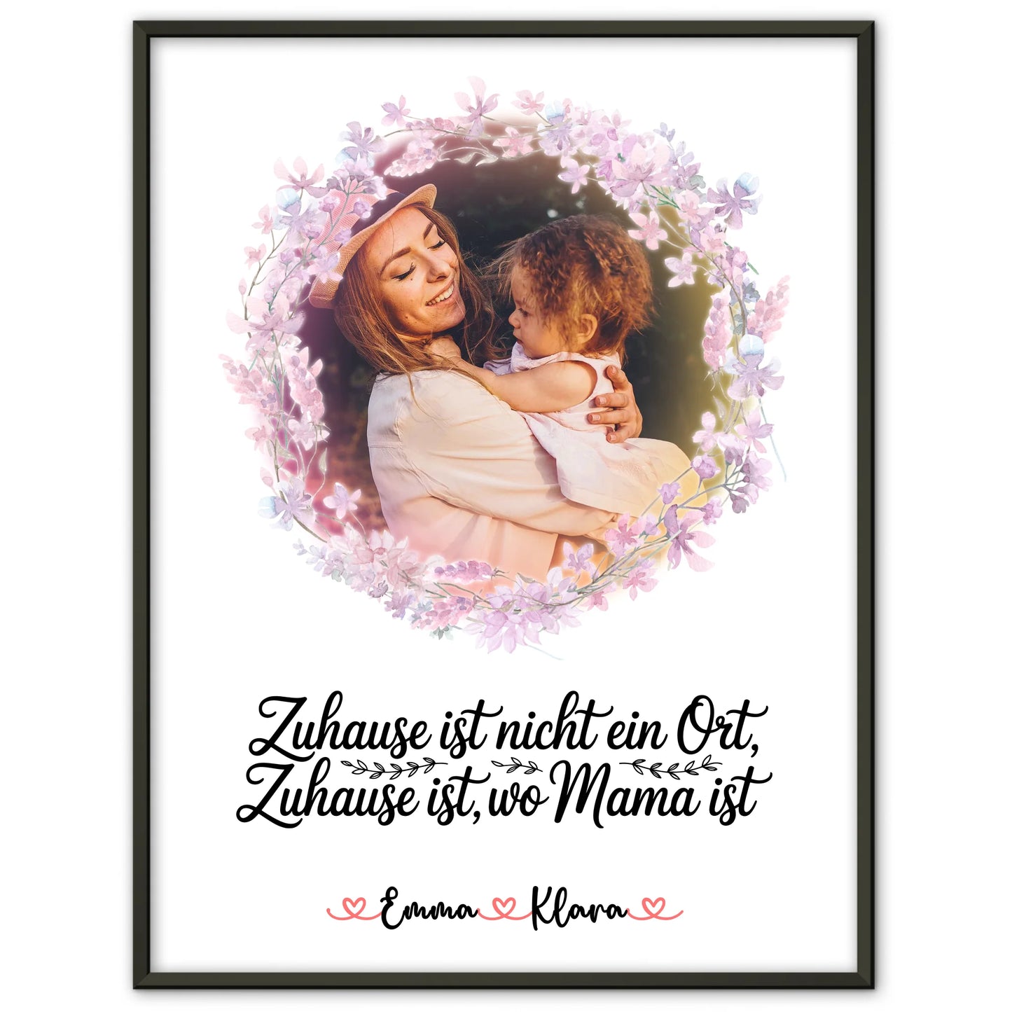 Mama Plakat Poster mit Foto, Namen, Hintergrundbild & Wunschtext - Zuhause ist wo Mama ist