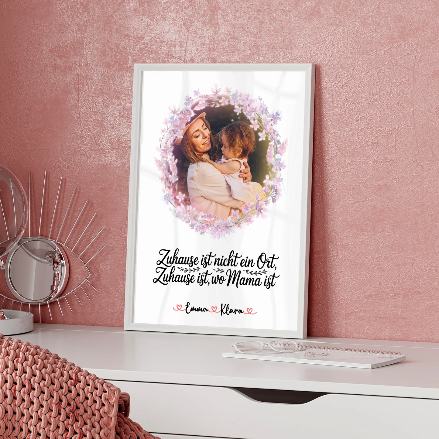 Mama Plakat Poster mit Foto, Namen, Hintergrundbild & Wunschtext - Zuhause ist wo Mama ist