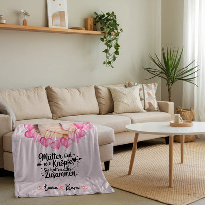 Namensdecke mit Foto, Namen & Spruch - Mama Mütter halten alles zusammen
