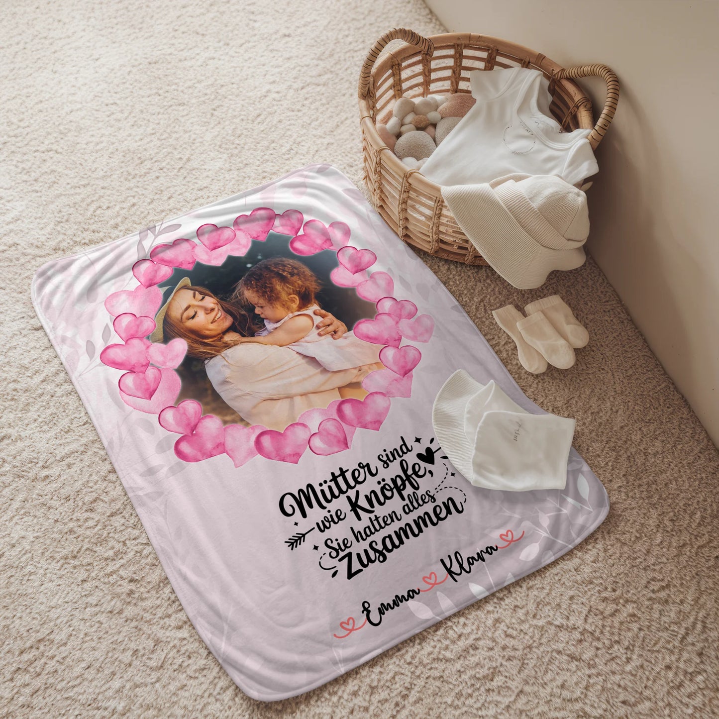 Namensdecke mit Foto, Namen & Spruch - Mama Mütter halten alles zusammen