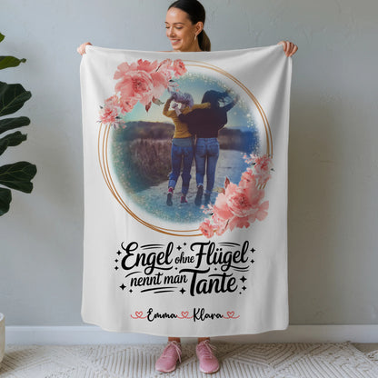 Decke Mit Namen mit Foto & Namen und Wunschtext, Bruder ist ein Engel, Tante