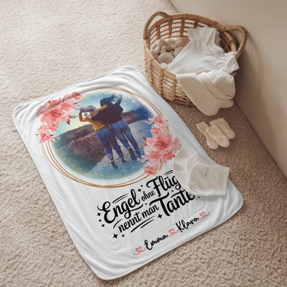 Decke Mit Namen mit Foto & Namen und Wunschtext, Bruder ist ein Engel, Tante