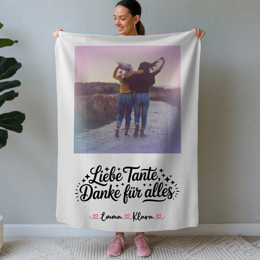 Personalisierte Kuscheldecke Mit Namen Tante Mit Foto und Wunschtext