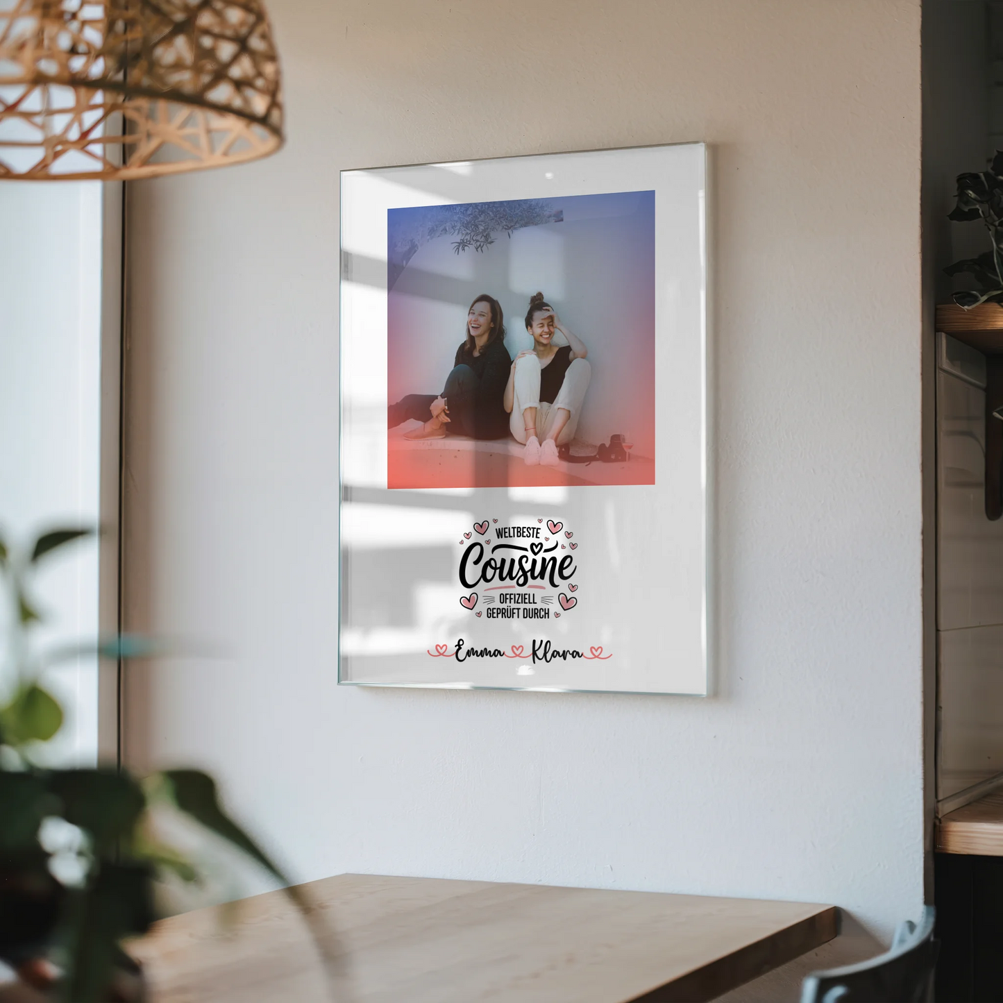 Foto Acrylglas Weltbeste Cousine mit Foto, Namen & Wunschtext
