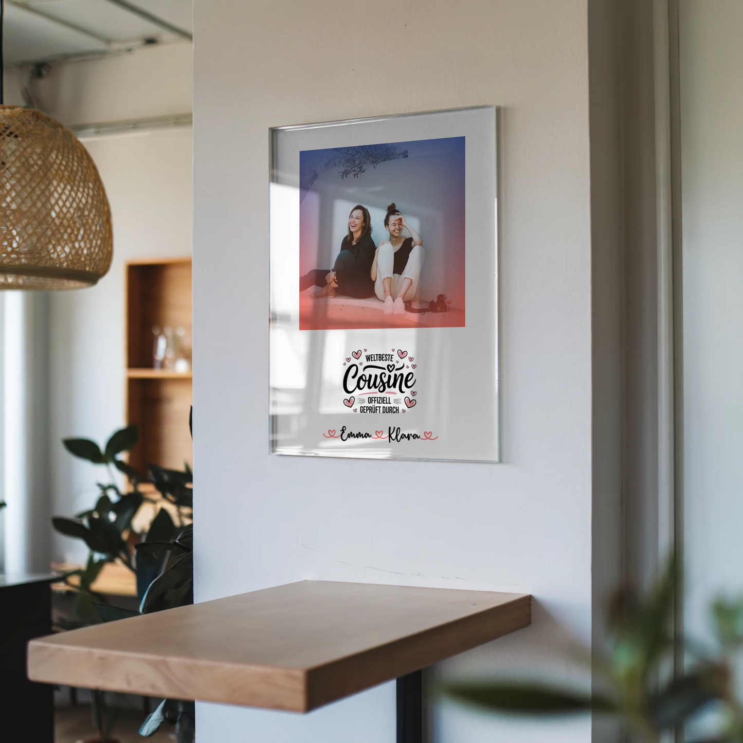 Foto Acrylglas Weltbeste Cousine mit Foto, Namen & Wunschtext