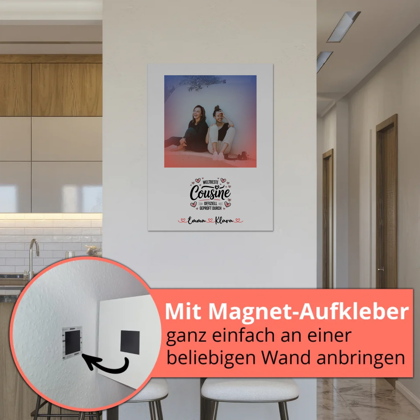 Fotoboard Magnet Wandbild Weltbeste Cousine mit Foto und Namen