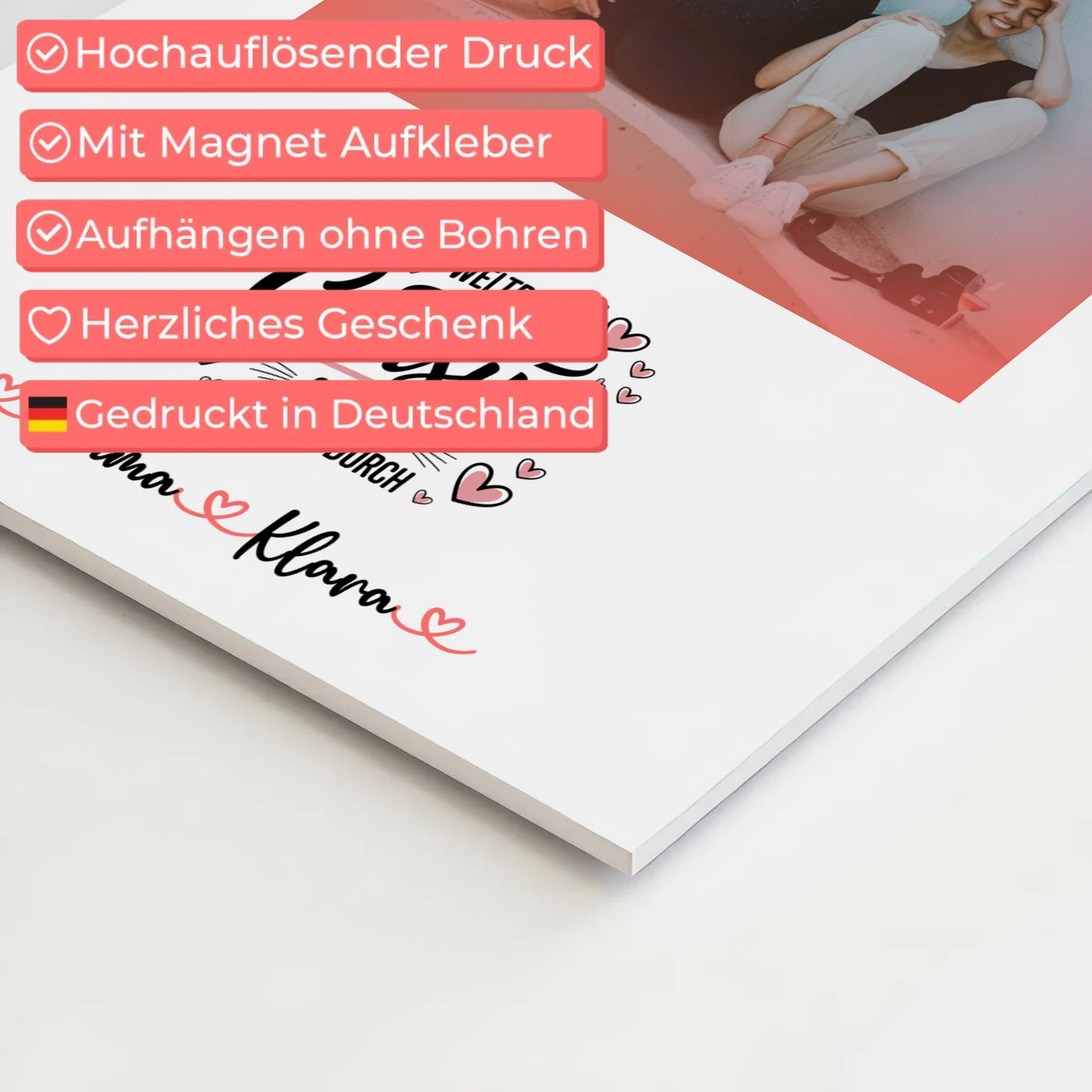 Fotoboard Magnet Wandbild Weltbeste Cousine mit Foto und Namen