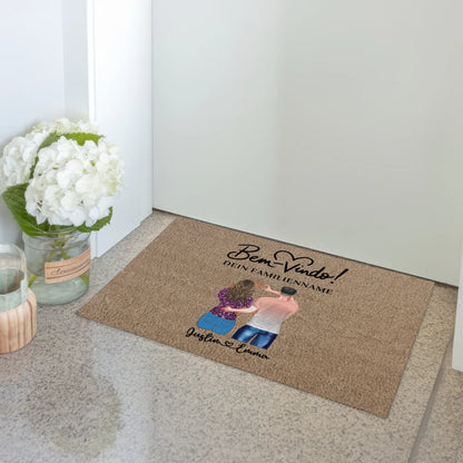 Personalisierte Fußmatte für Paare Braun Hell Willkommen Bem Vindo
