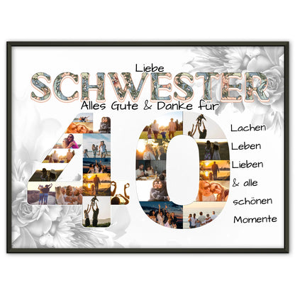 Poster Fotocollage 40 Geburtstag für Schwester Alles Gute Fotocollage