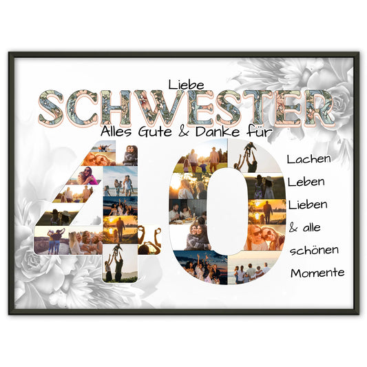 Poster Fotocollage 40 Geburtstag für Schwester Alles Gute Fotocollage