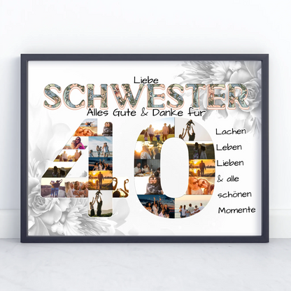 Poster Fotocollage 40 Geburtstag für Schwester Alles Gute Fotocollage