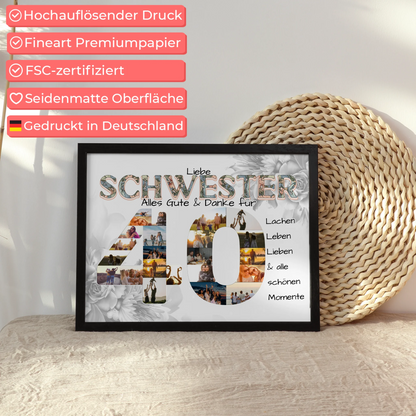 Poster Fotocollage 40 Geburtstag für Schwester Alles Gute Fotocollage