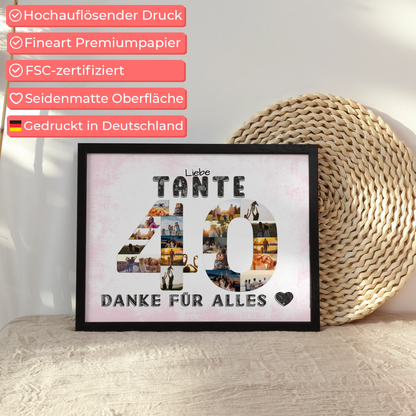 40 Geburtstag Poster Geschenk Tante Danke für Alles Fotocollage