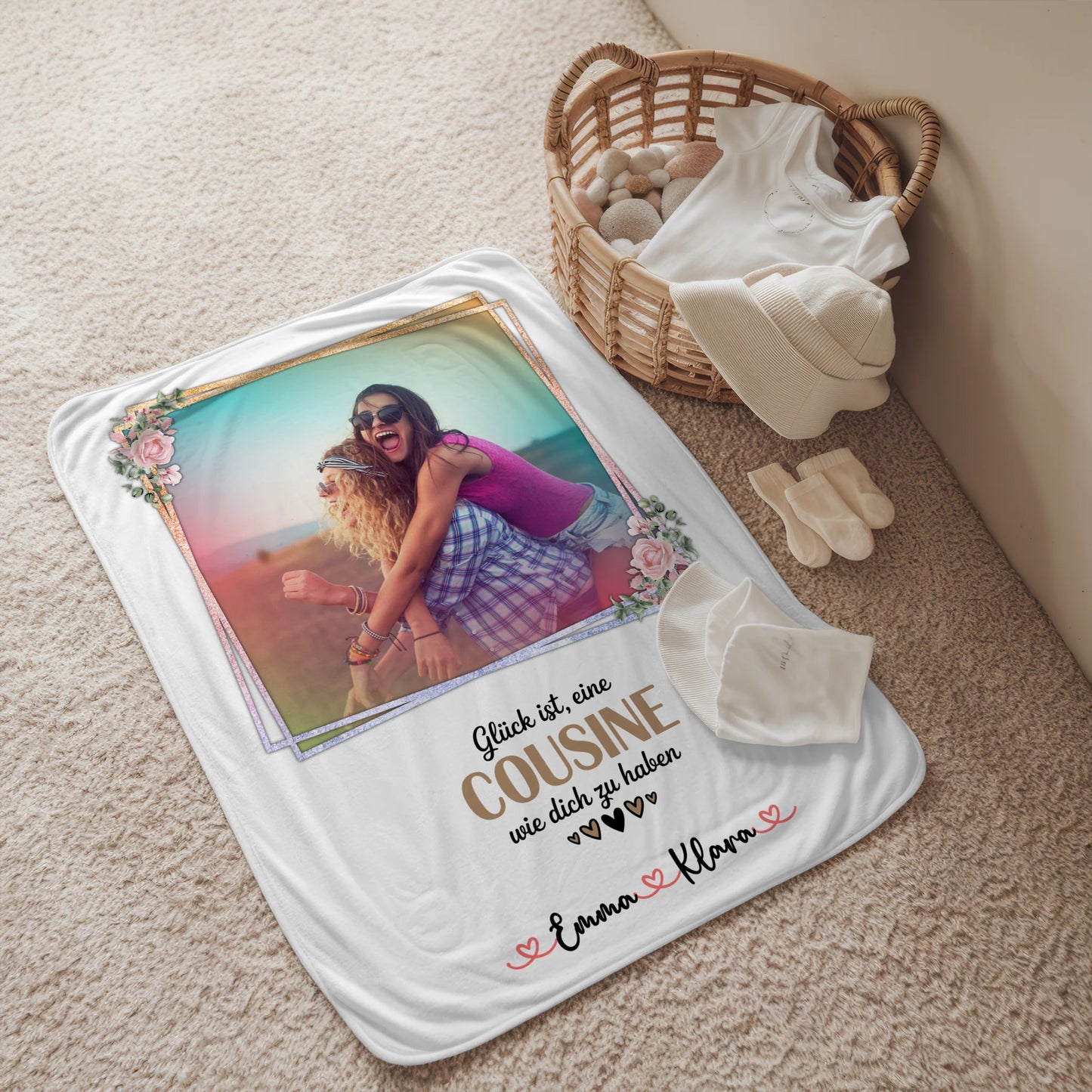 Namensdecke für Cousine mit Foto, Namen & Wunschtext, Glück Ist eine Cousine wie dich