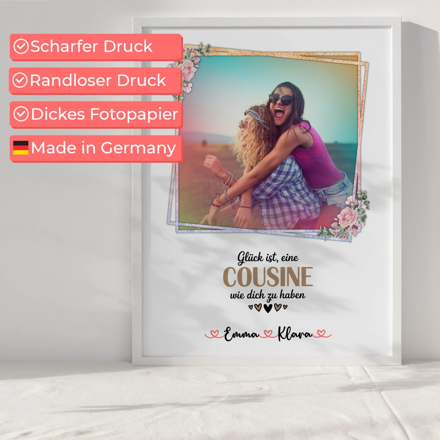 Karten Poster Personalisiert: Glück ist eine Cousine wie dich zu haben Mit Foto & Namen