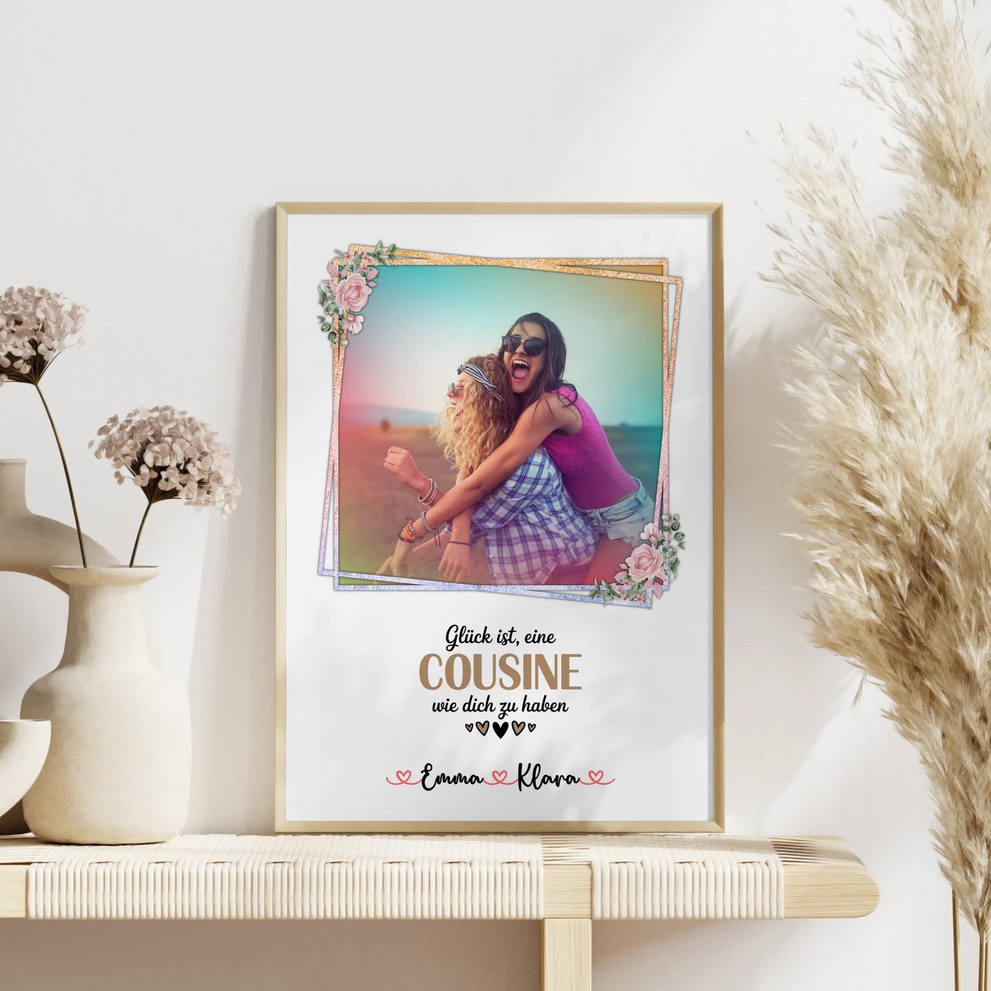 Karten Poster Personalisiert: Glück ist eine Cousine wie dich zu haben Mit Foto & Namen