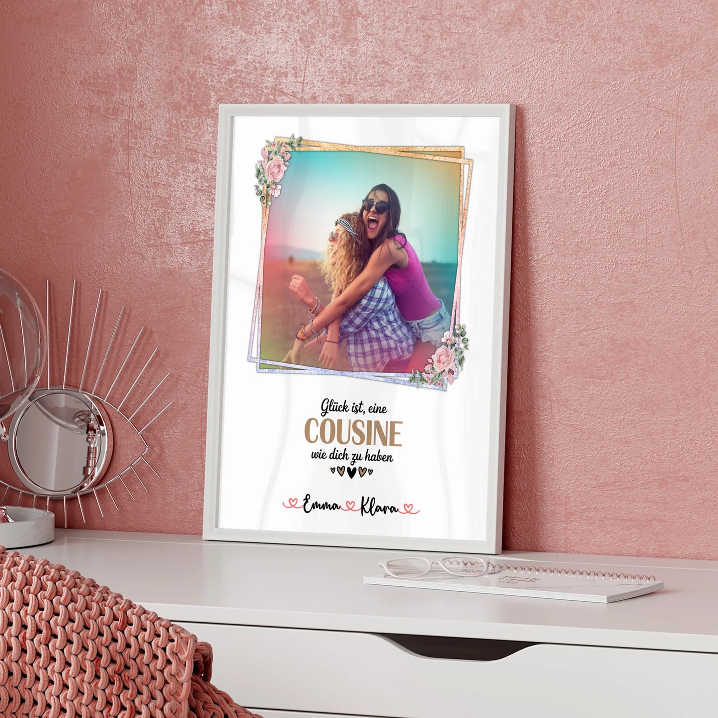 Karten Poster Personalisiert: Glück ist eine Cousine wie dich zu haben Mit Foto & Namen