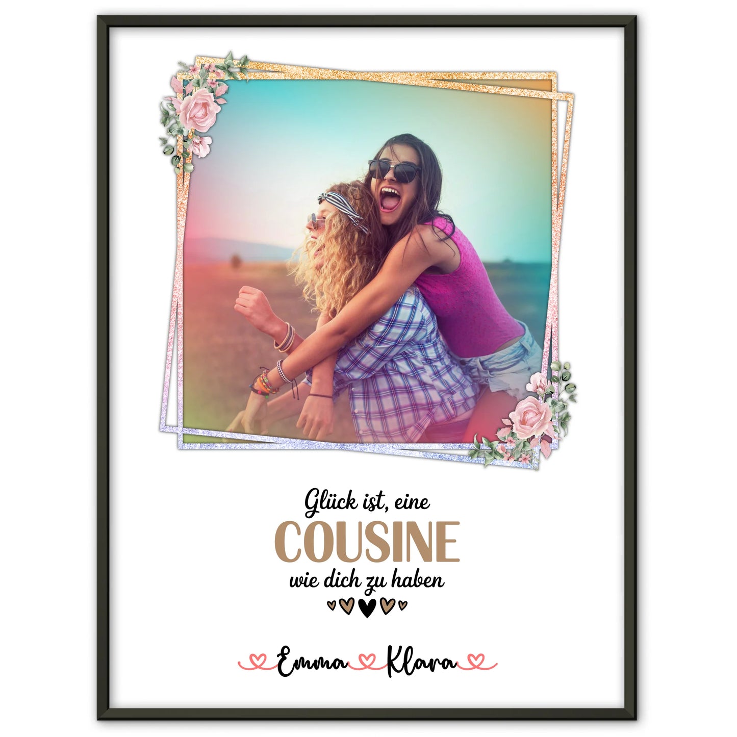 Karten Poster Personalisiert: Glück ist eine Cousine wie dich zu haben Mit Foto & Namen