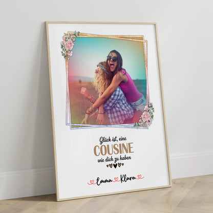 Karten Poster Personalisiert: Glück ist eine Cousine wie dich zu haben Mit Foto & Namen