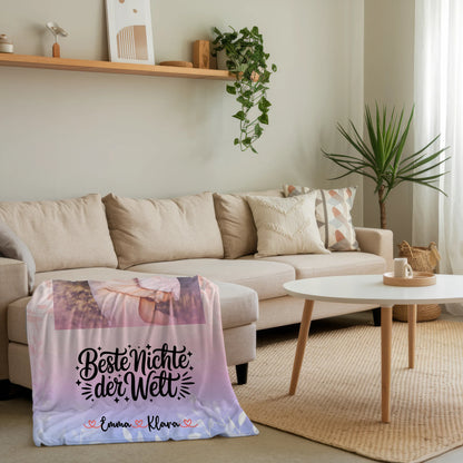 Personalisierte Kuscheldecke Mit Namen Beste Nichte Der Welt mit Foto & eigenem Spruch