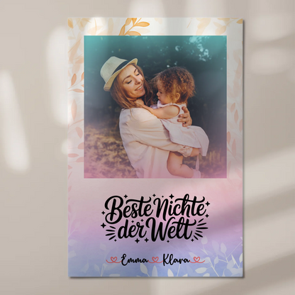 Fotoboard Magnet Poster Beste Nichte der Welt mit Foto, Namen & Wunschtext personalisiert