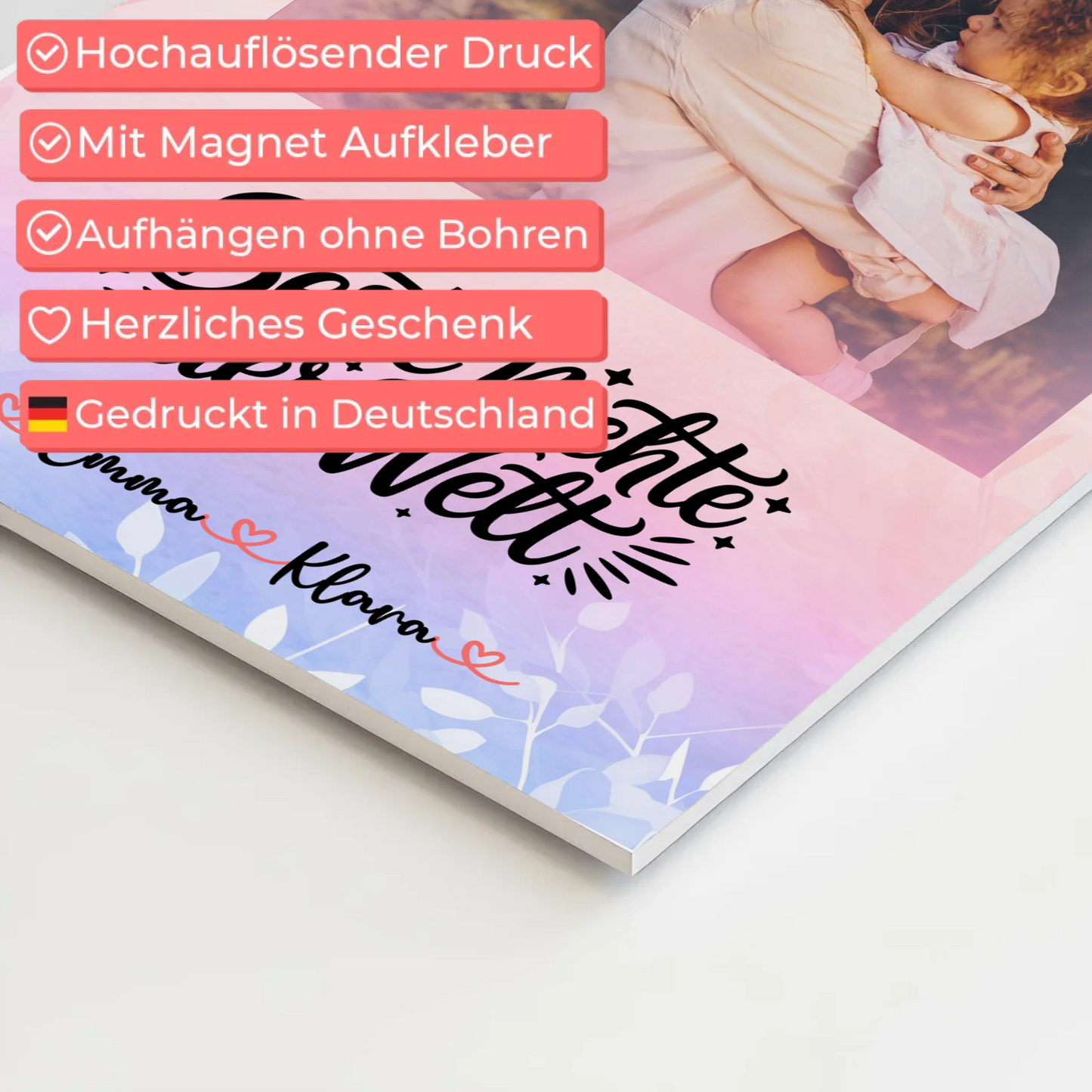 Fotoboard Magnet Poster Beste Nichte der Welt mit Foto, Namen & Wunschtext personalisiert