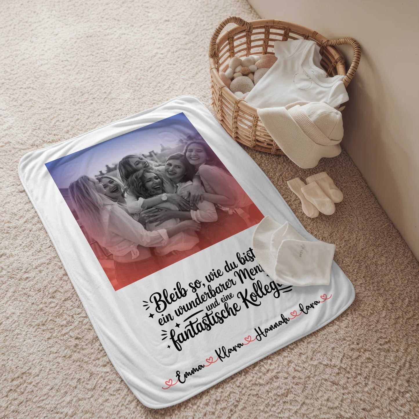 Personalisierte Kuscheldecke Mit Namen für Kollegin mit 1 Foto & Wunschtext