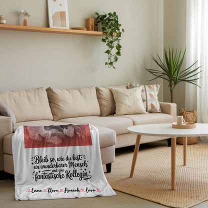 Personalisierte Kuscheldecke Mit Namen für Kollegin mit 1 Foto & Wunschtext