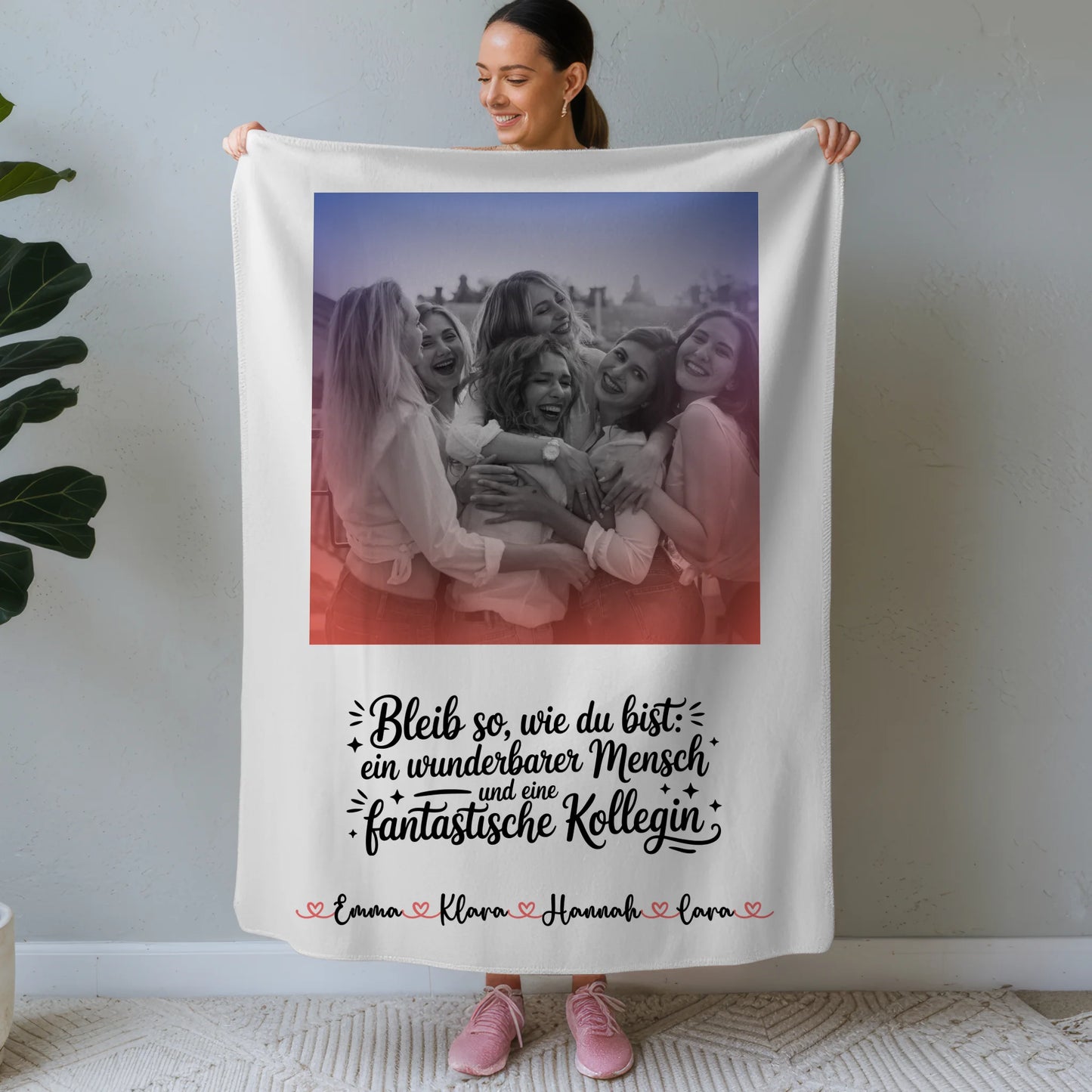 Personalisierte Kuscheldecke Mit Namen für Kollegin mit 1 Foto & Wunschtext