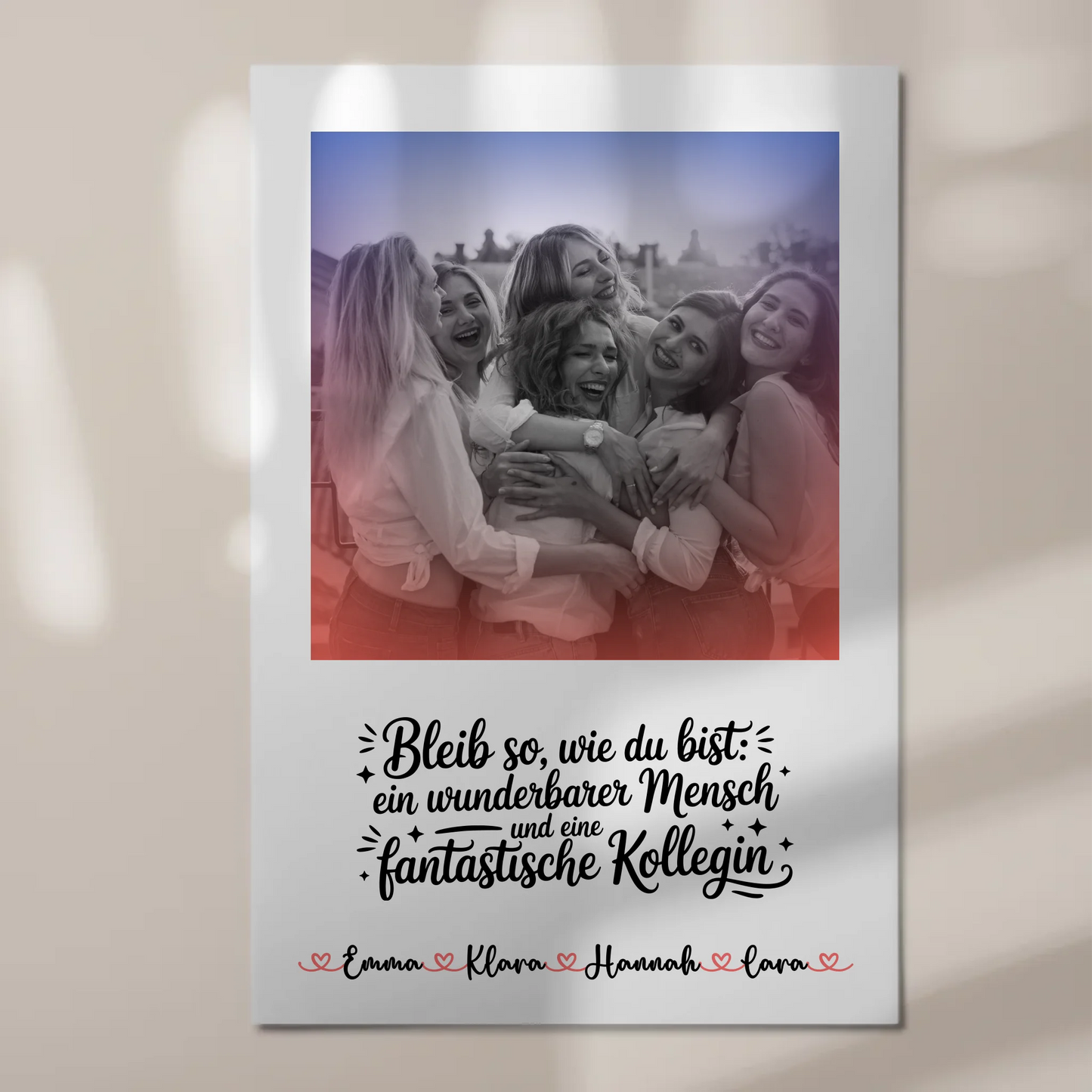 Magnetposter Fotoboard Kollegin mit Namen, Foto Black & White & Wunschtext.