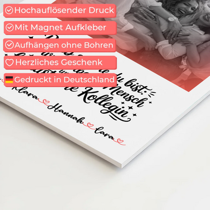 Magnetposter Fotoboard Kollegin mit Namen, Foto Black & White & Wunschtext.