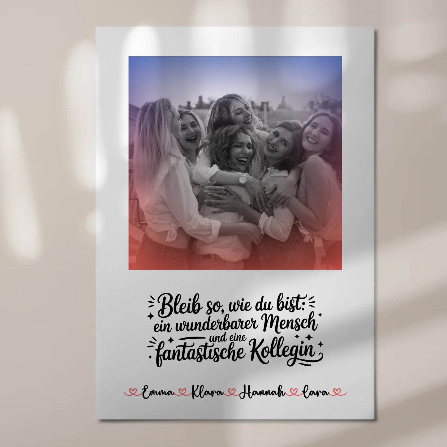 Magnetposter Fotoboard Kollegin mit Namen, Foto Black & White & Wunschtext.