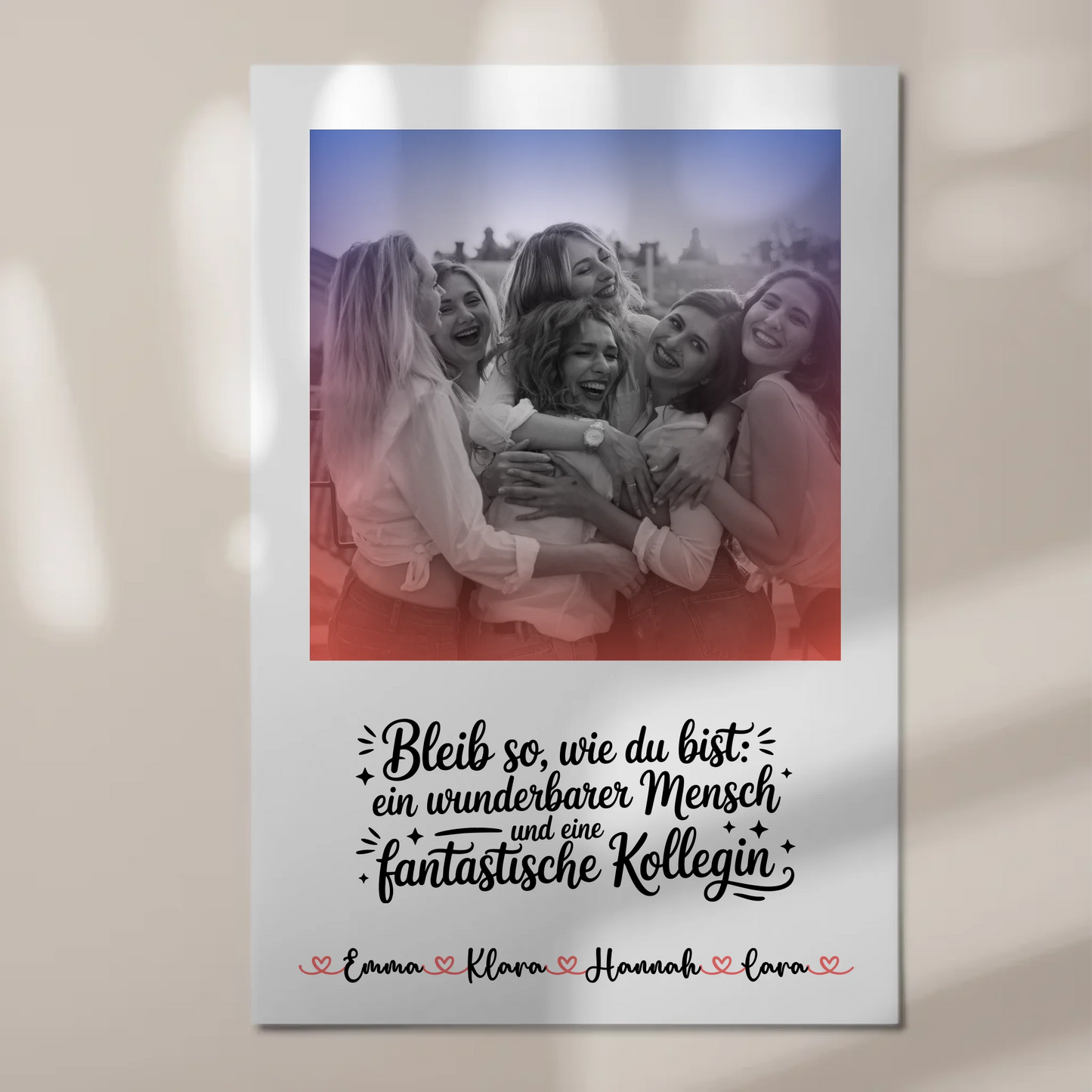 Magnetposter Fotoboard Kollegin mit Namen, Foto Black & White & Wunschtext.