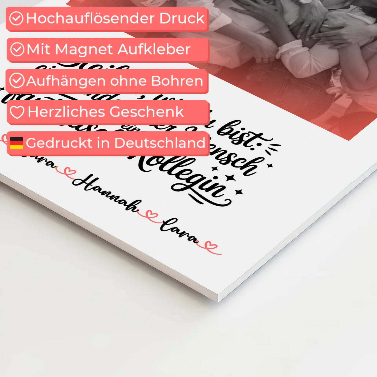 Magnetposter Fotoboard Kollegin mit Namen, Foto Black & White & Wunschtext.