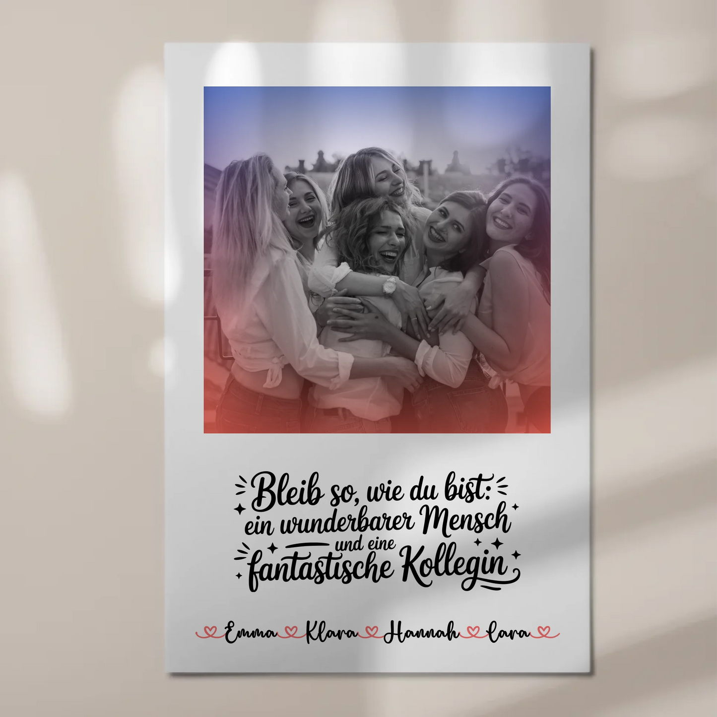 Magnetposter Fotoboard Kollegin mit Namen, Foto Black & White & Wunschtext.