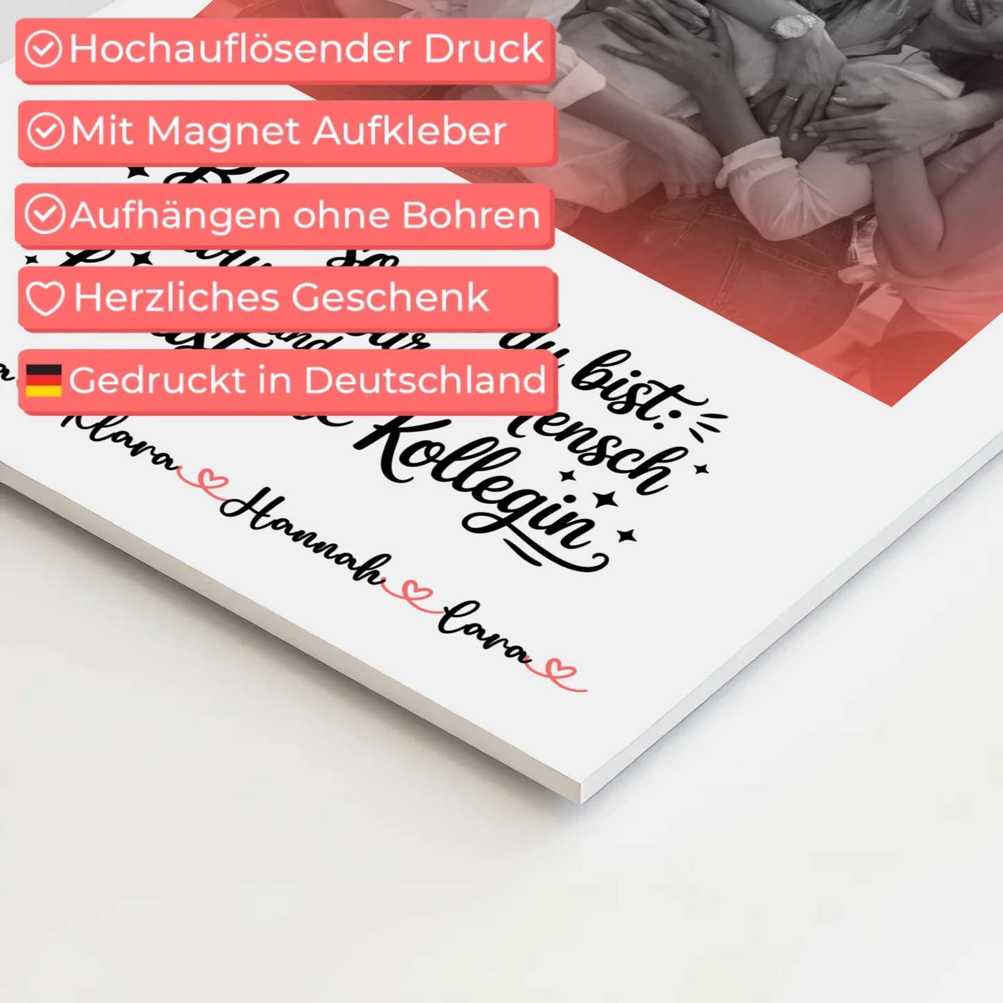 Magnetposter Fotoboard Kollegin mit Namen, Foto Black & White & Wunschtext.