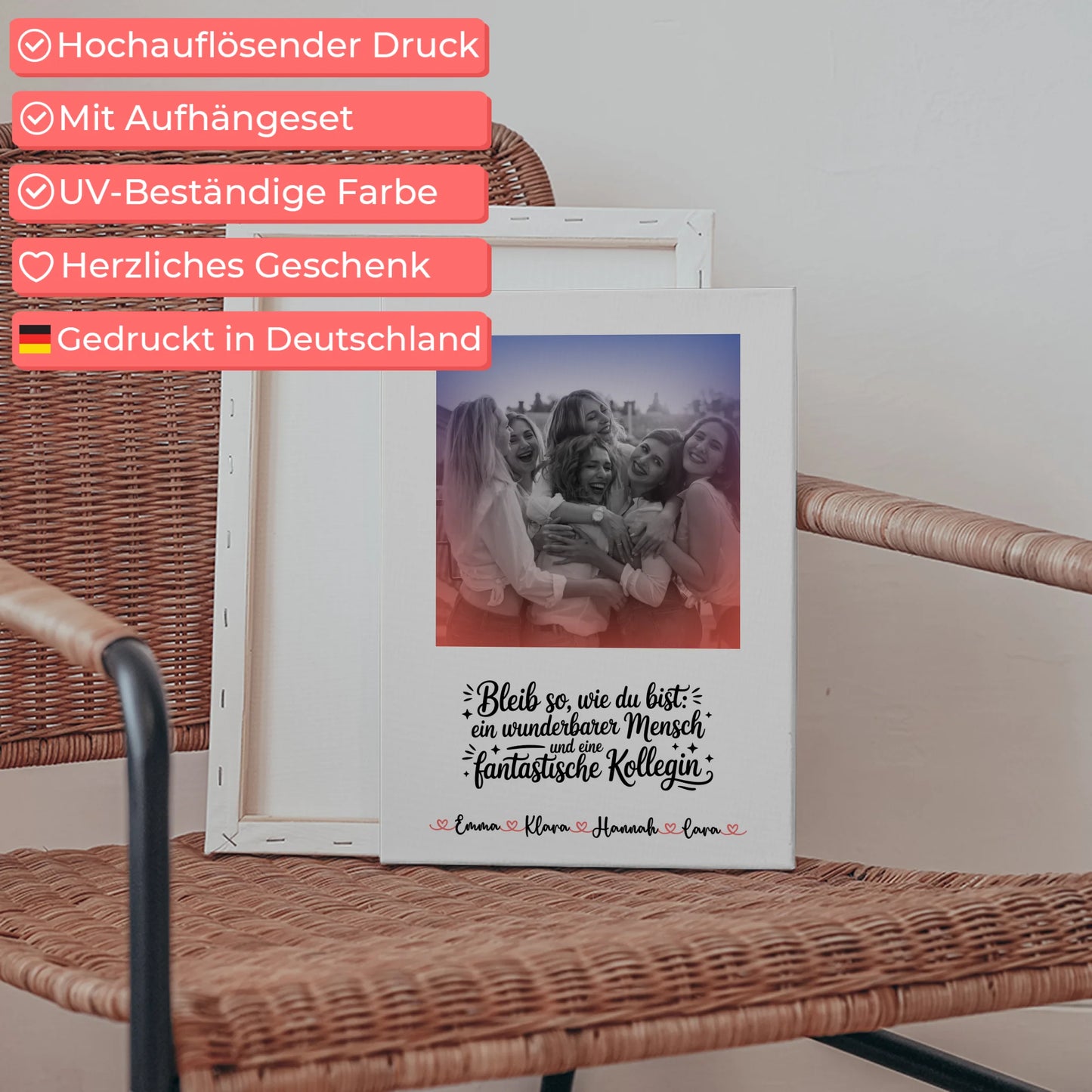 Leinwand Bild Fantastische Kollegin mit Foto, Namen & eigenem Spruch Black & White