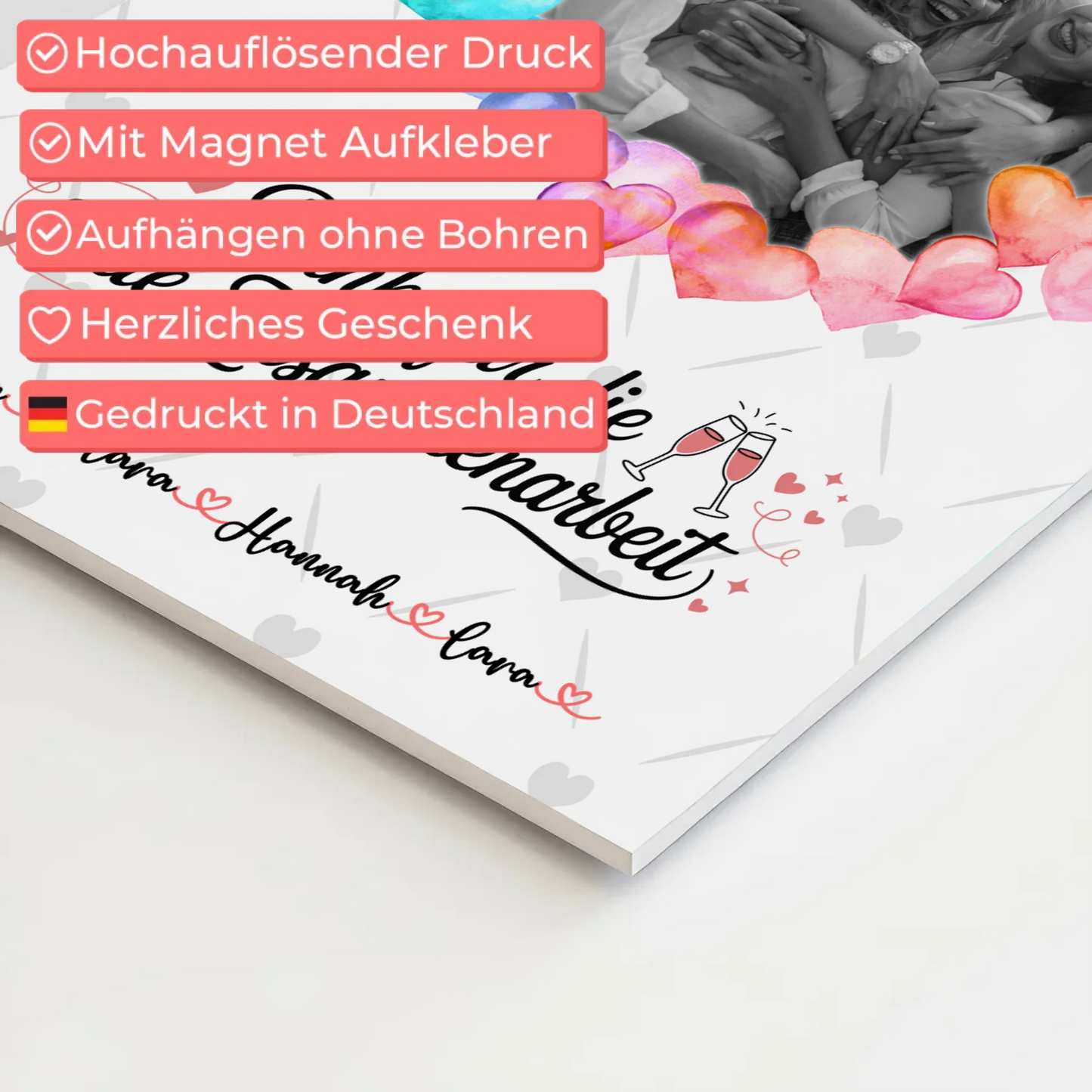 Fotoboard Magnet Wandbild Danke Kollegin mit Foto & Namen