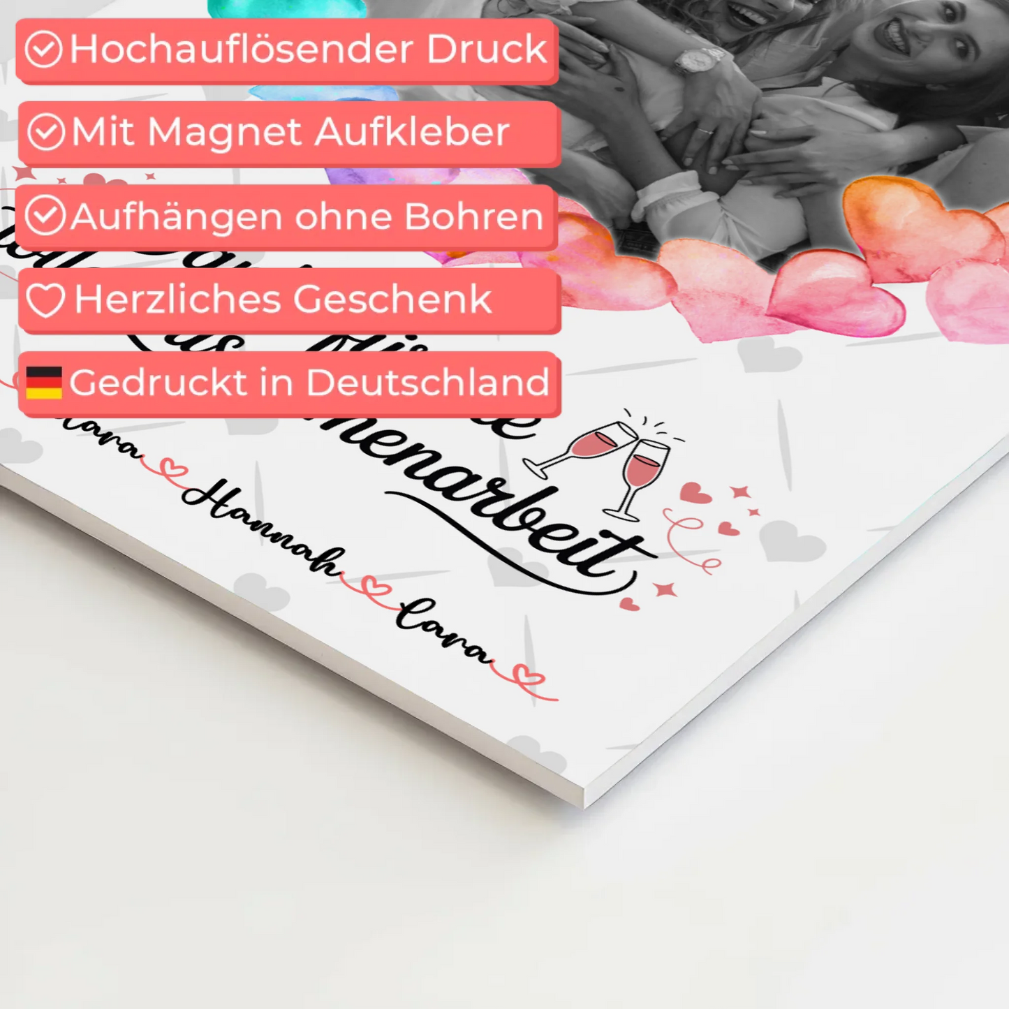 Fotoboard Magnet Wandbild Danke Kollegin mit Foto & Namen