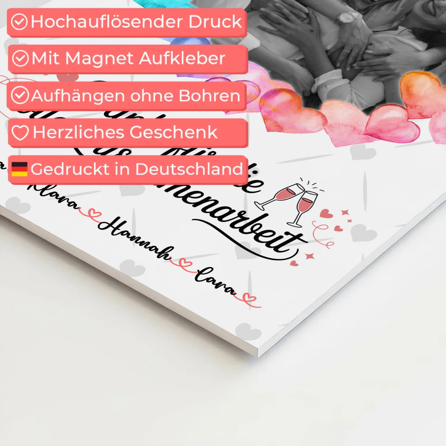 Fotoboard Magnet Wandbild Danke Kollegin mit Foto & Namen