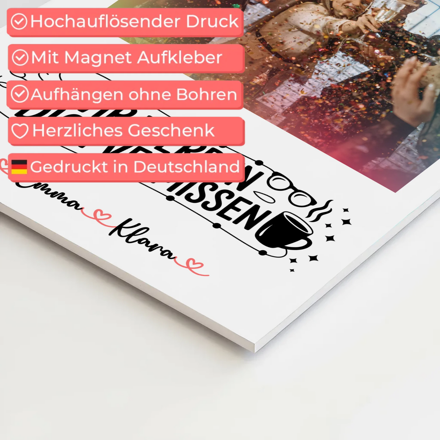 Fotoboard Wandbild Fotocollage Wir vermissen dich Chefin 7 Fotos & Namen personalisiert