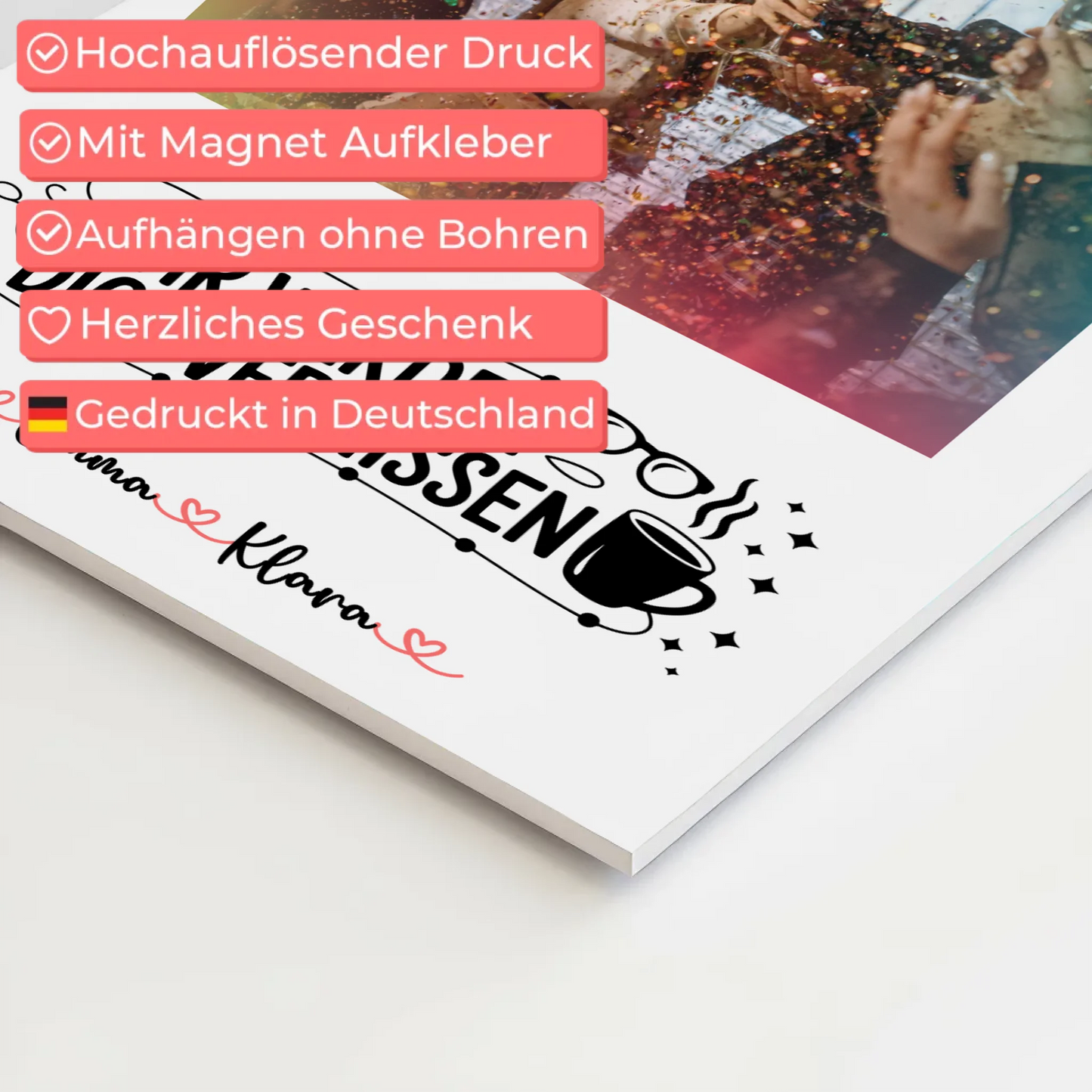 Fotoboard Wandbild Fotocollage Wir vermissen dich Chefin 7 Fotos & Namen personalisiert