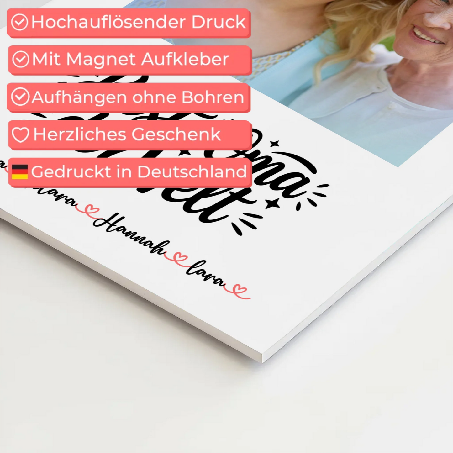 Oma Plakat Fotoboard Personalisierbar mit Foto, Namen & Wunschtext