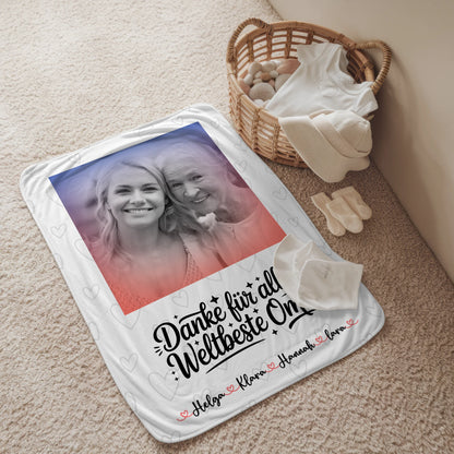 Kuscheldecke Mit Namen mit Foto, Hintergrund & eigenem Spruch Black & White für Oma