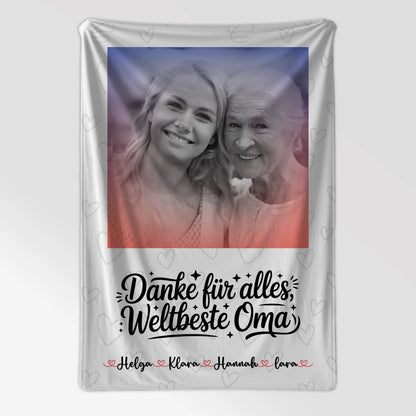 Kuscheldecke Mit Namen mit Foto, Hintergrund & eigenem Spruch Black & White für Oma